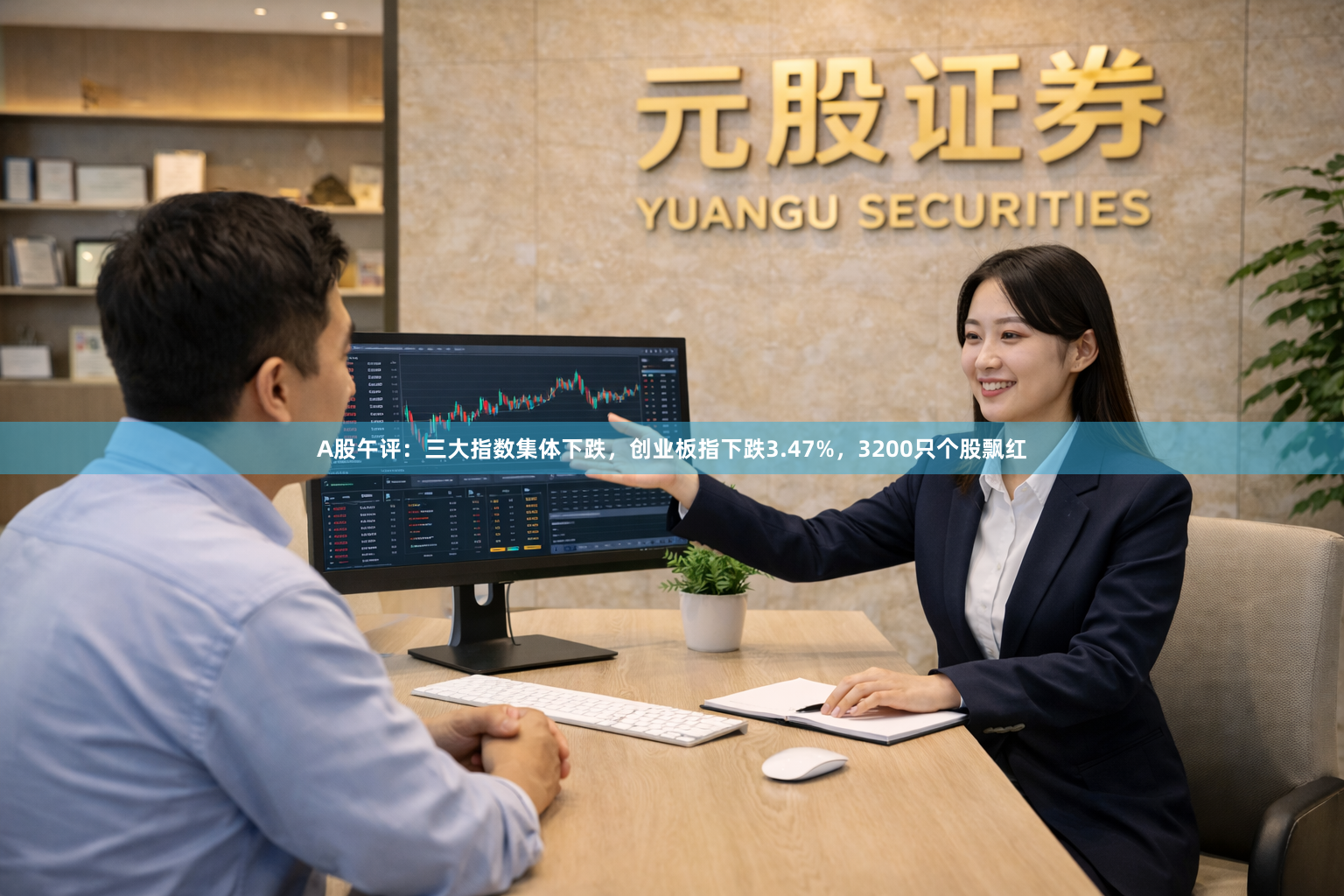 A股午评：三大指数集体下跌，创业板指下跌3.47%，3200只个股飘红