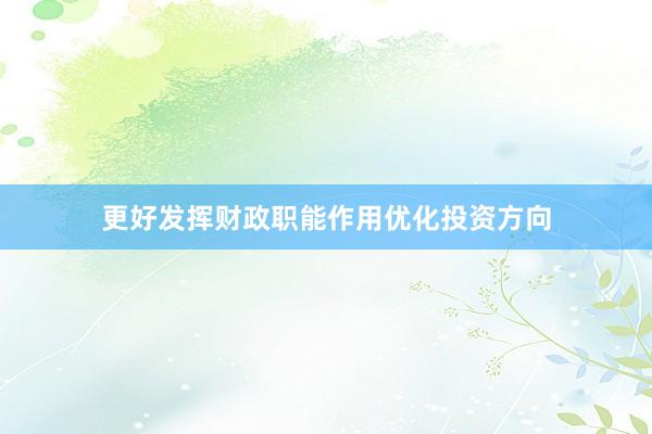 更好发挥财政职能作用优化投资方向