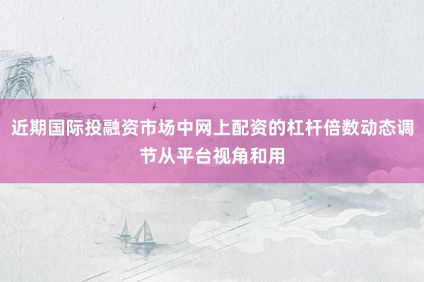 近期国际投融资市场中网上配资的杠杆倍数动态调节从平台视角和用