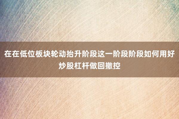 在在低位板块轮动抬升阶段这一阶段阶段如何用好炒股杠杆做回撤控