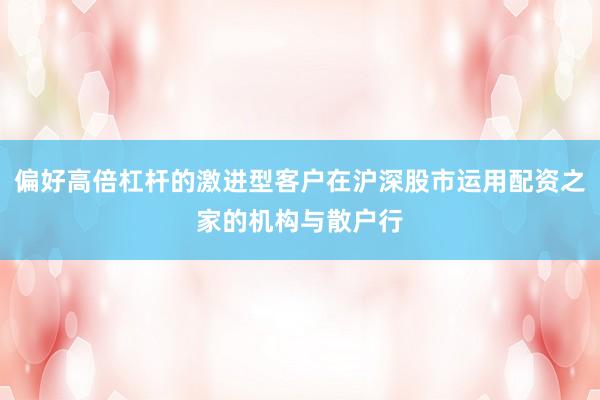 偏好高倍杠杆的激进型客户在沪深股市运用配资之家的机构与散户行